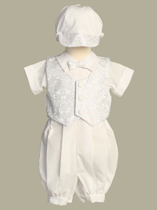 Poly cotton romper with jacquard vest