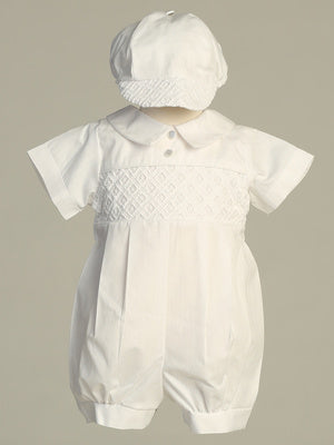 Poly Cotton Romper with Embroidered Cotton Eyelet Trim
