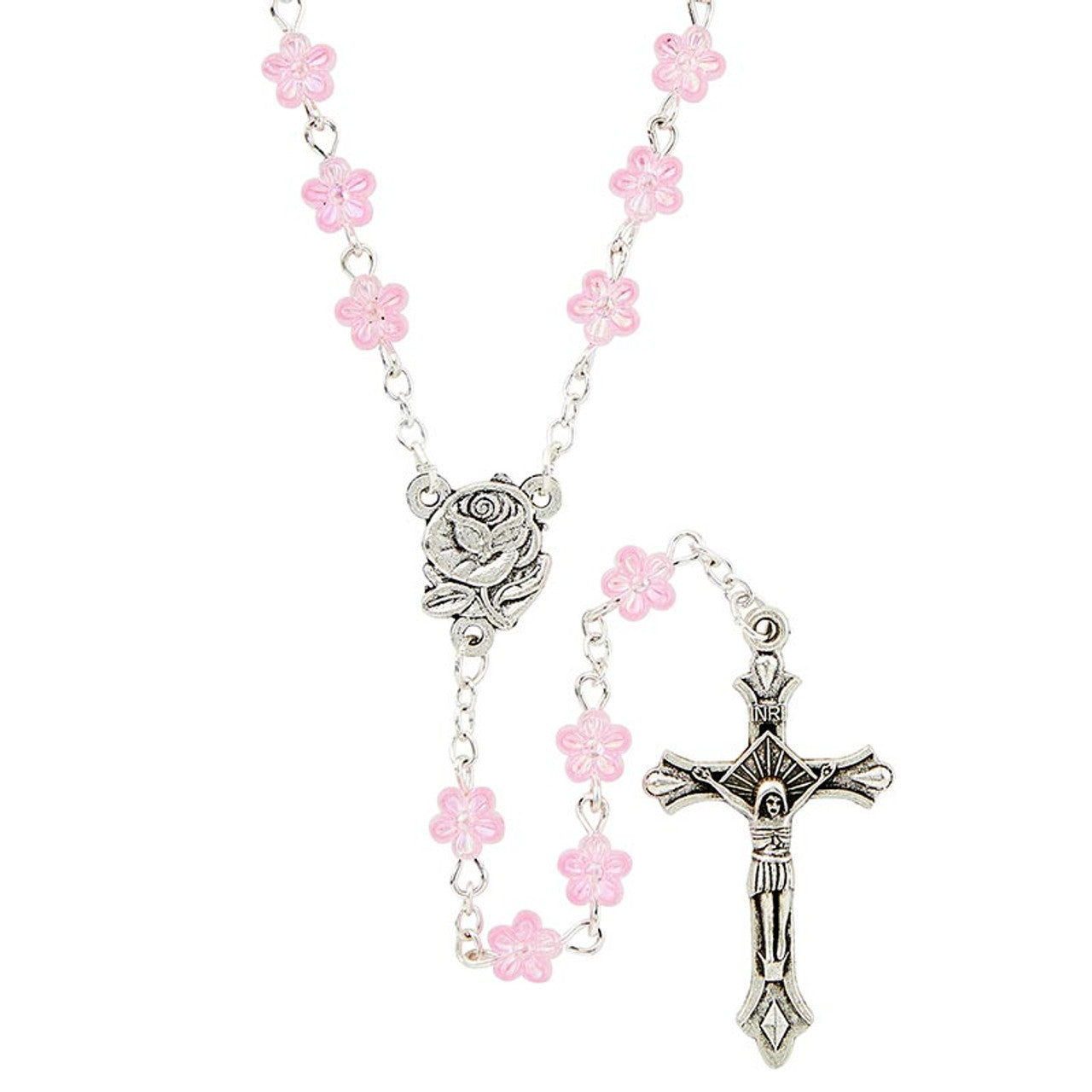 Pink Floral Rosary 6mm