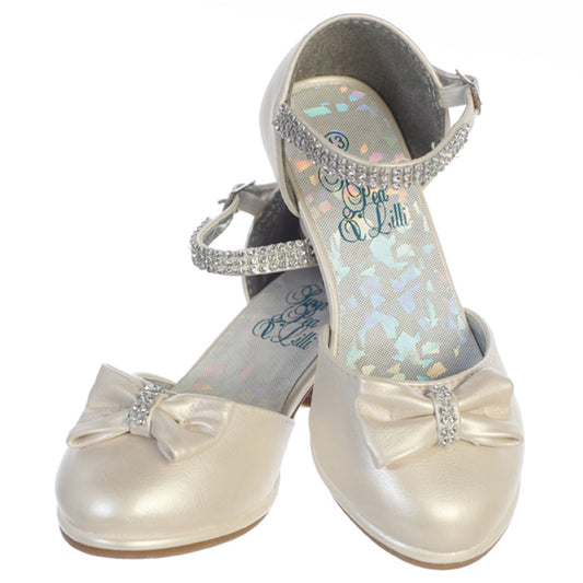Girl's shoes with 1 3/4" heel and rhinestone ankle strap