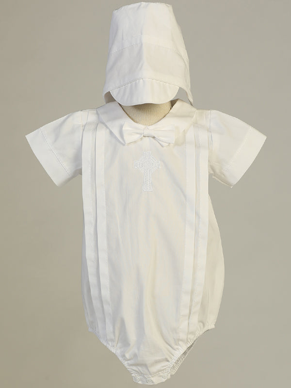 Cotton romper with embroidered Celtic cross