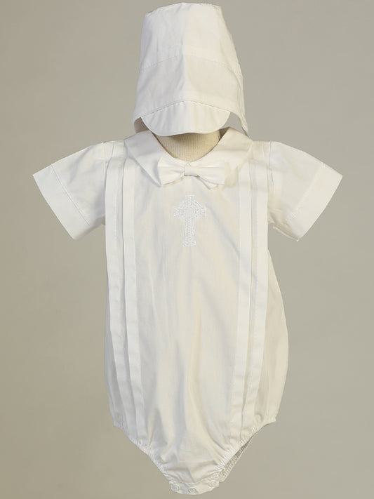 Cotton romper with embroidered Celtic cross