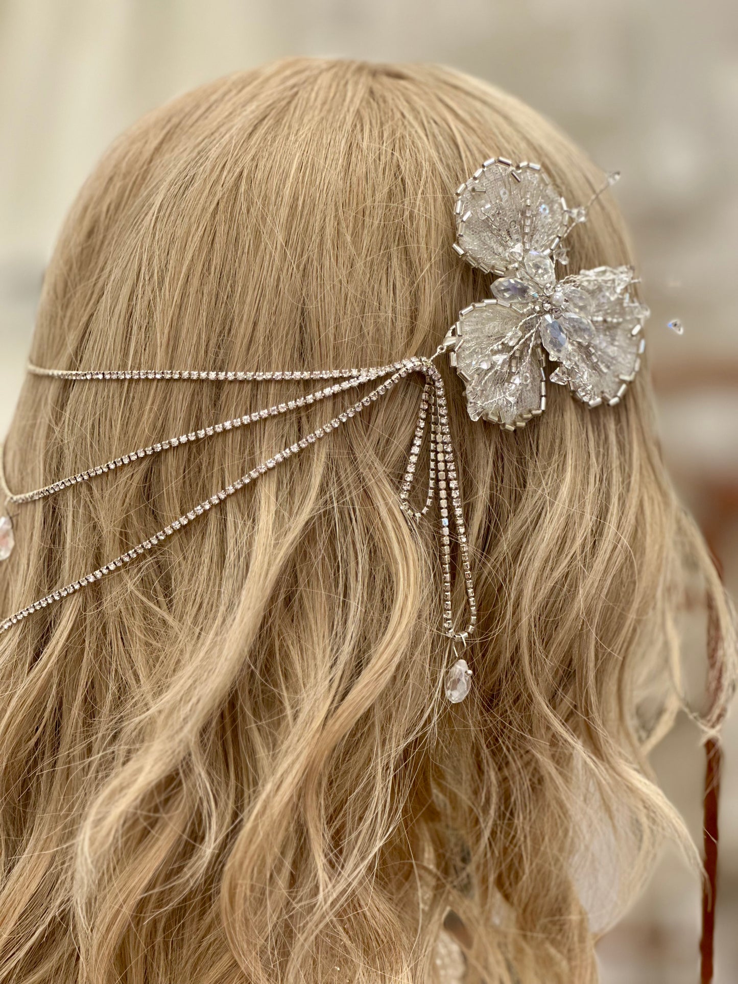 2pc Crystal Barrettes with Chain