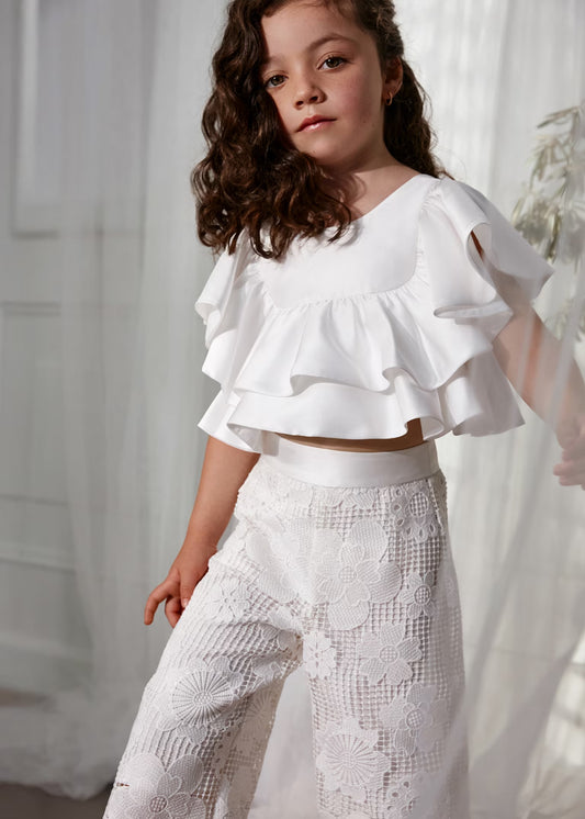 Abel & Lula Girl Guipure Culotte Pants and Top Set
