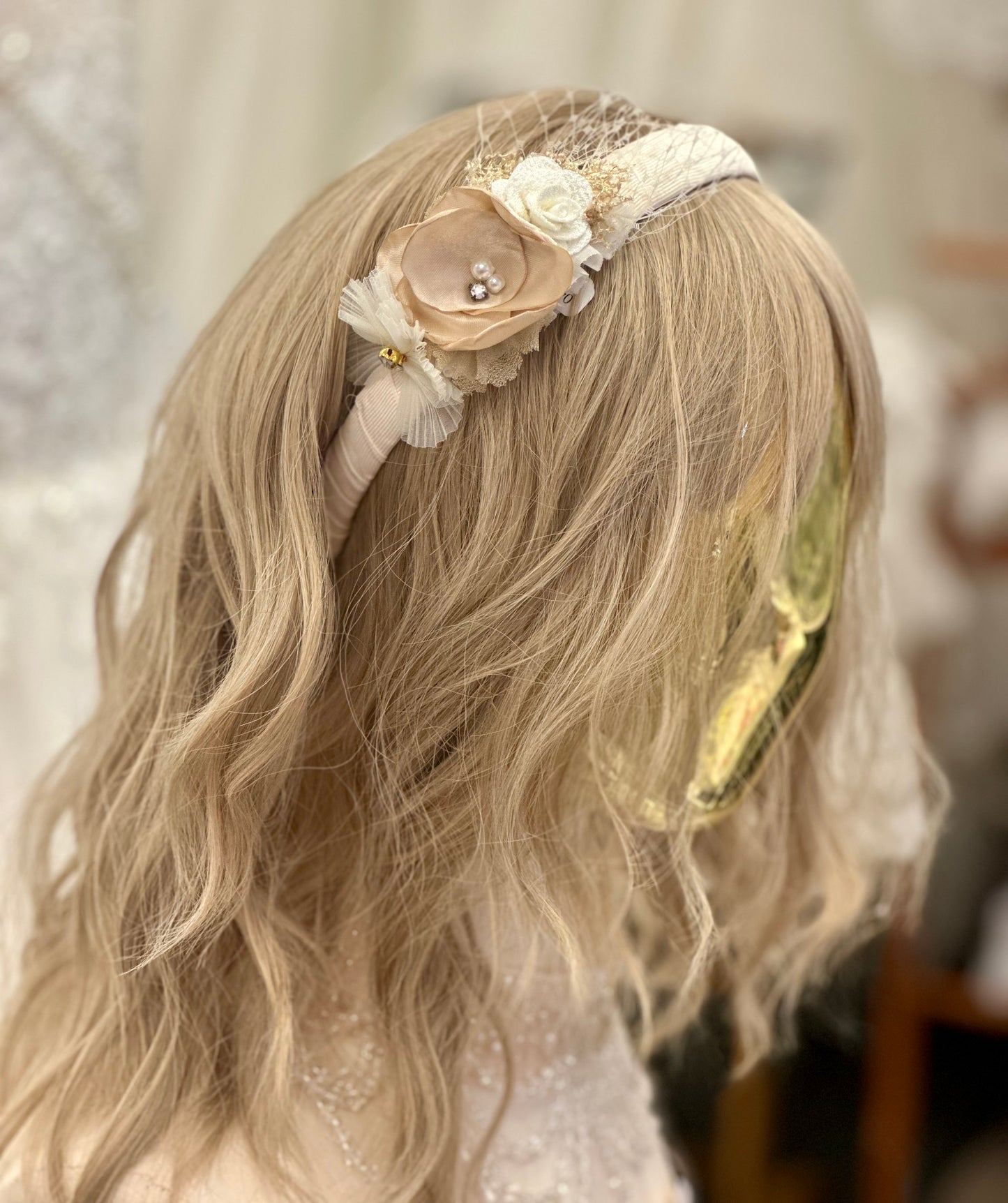 Ivory Headband/Champagne Rose/Flowers