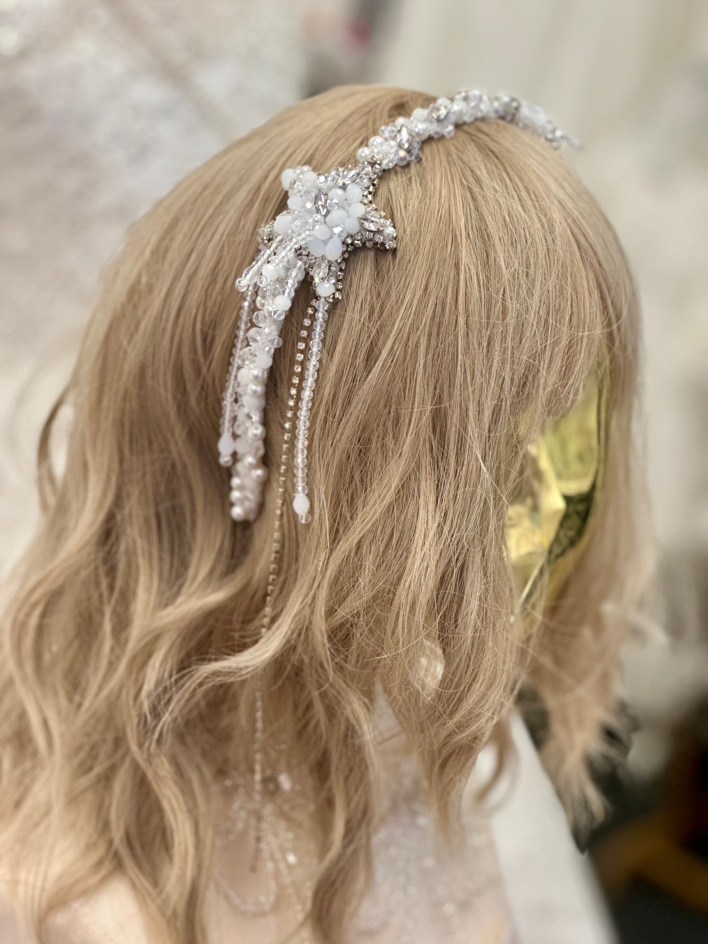 AB Beaded Headband w/Crystals/Pearls