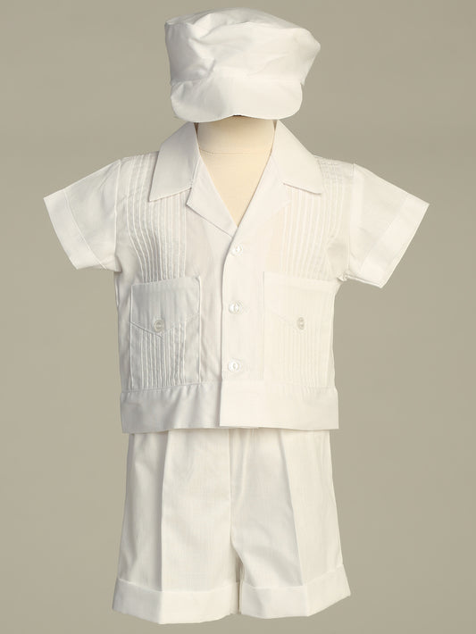 Poly cotton pintuck shirt & shorts Hat included