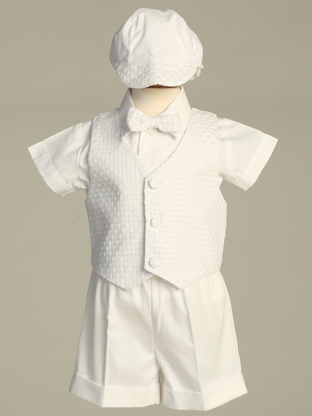 Cotton basketweave vest with poly cotton shorts