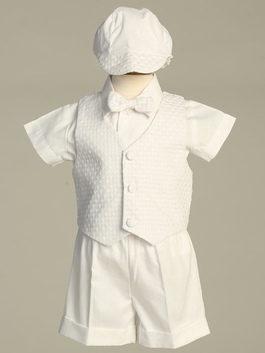 Cotton basketweave vest with poly cotton shorts
