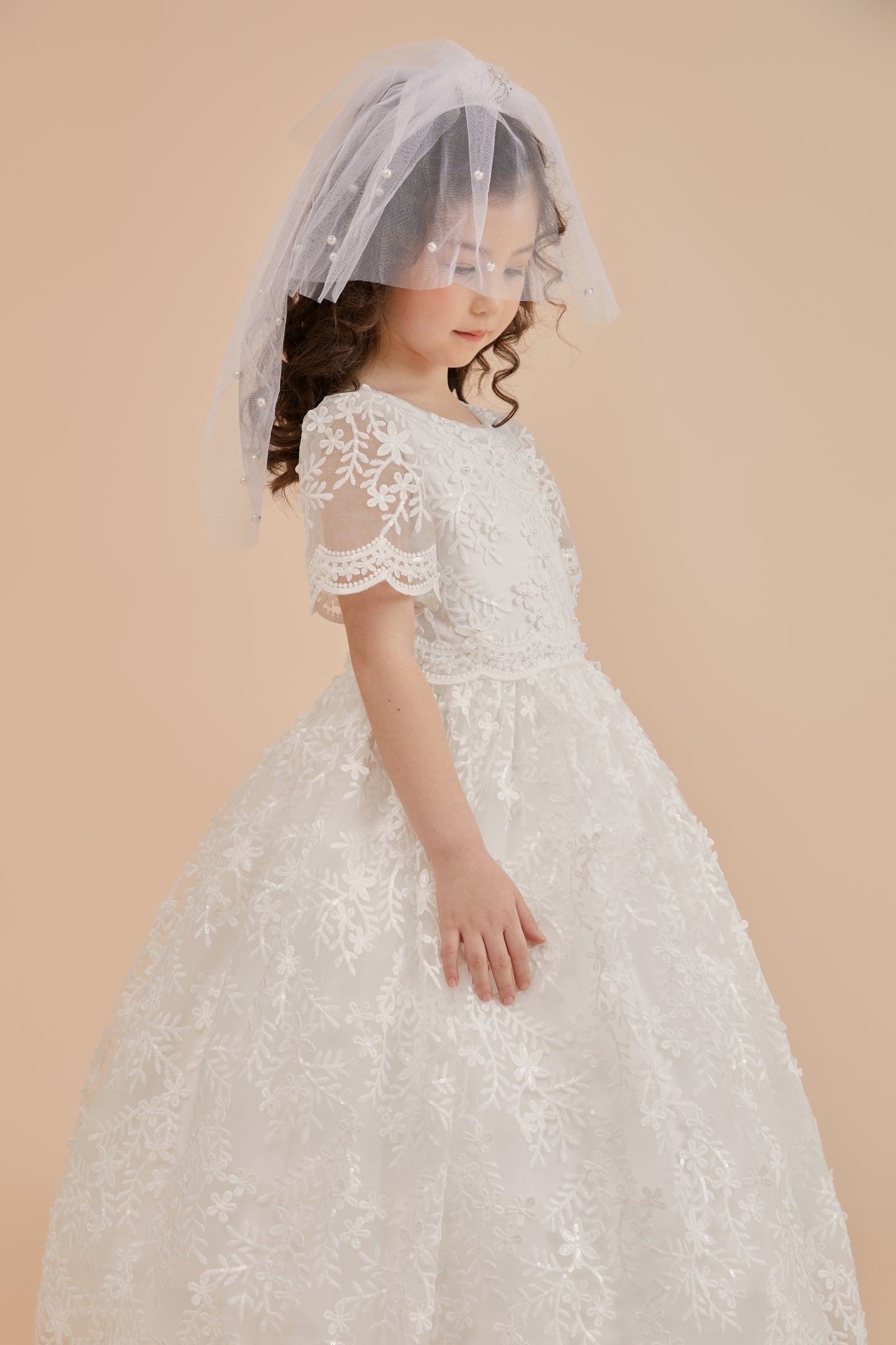 Girls Lace Gown with Sleeves