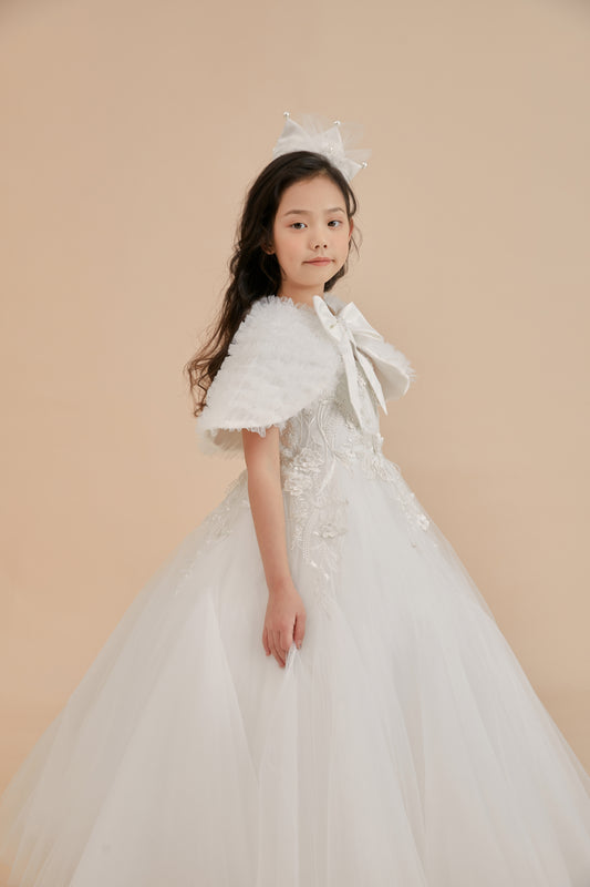 Girls Tulle Cape with Bow Closure