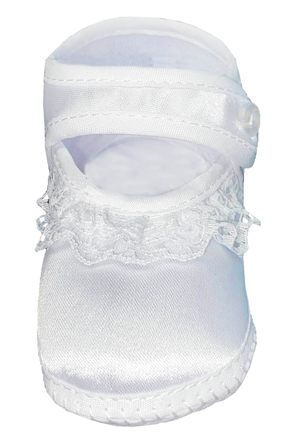 Girl's christening bootie with lace trim & embroidered cross