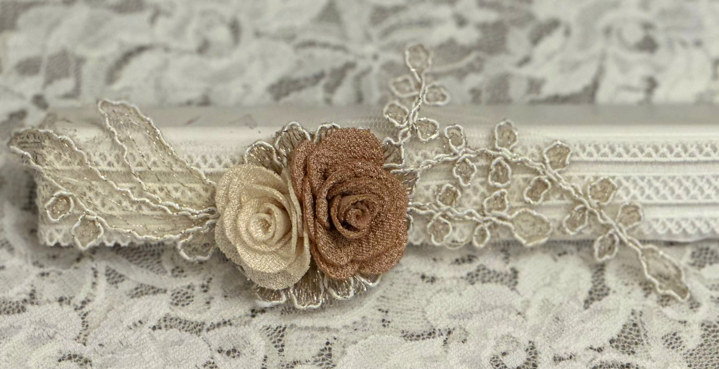 White Lace Headband with Flowers, Lace