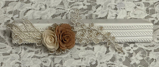 White Lace Headband with Flowers, Lace