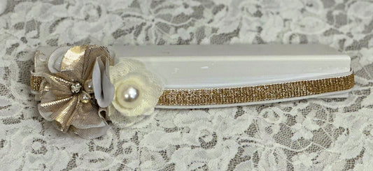 Gold Elastic Headband with Flowers