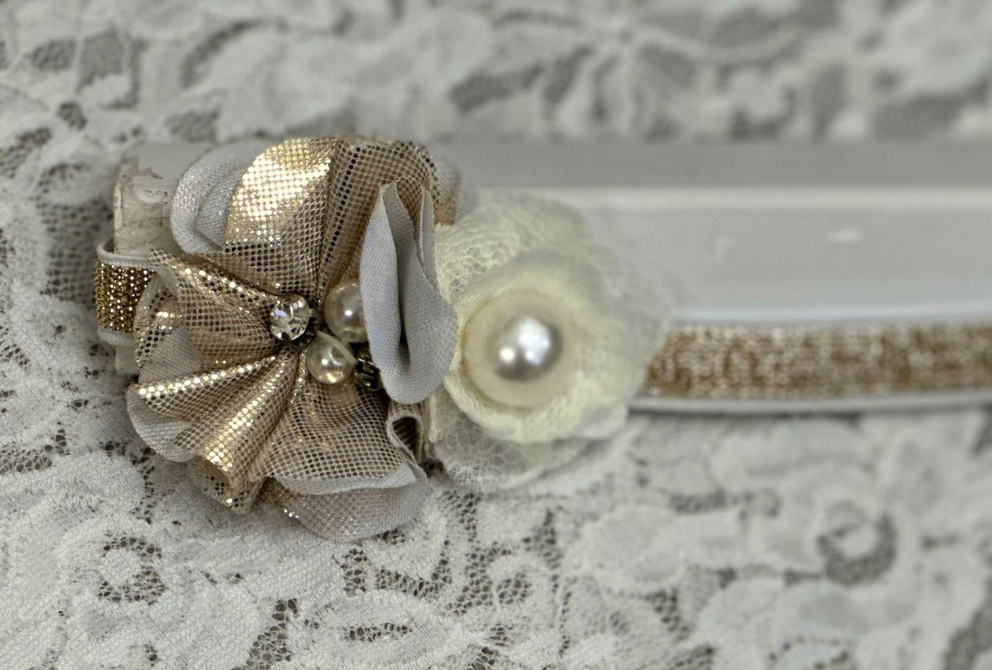 Gold Elastic Headband with Flowers