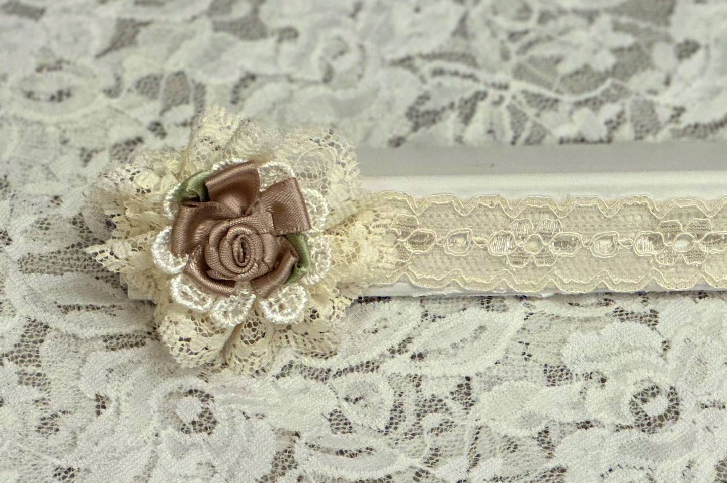 Ivory Lace Headband with Flowers, Lace