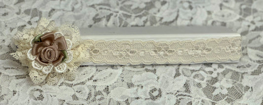 Ivory Lace Headband with Flowers, Lace