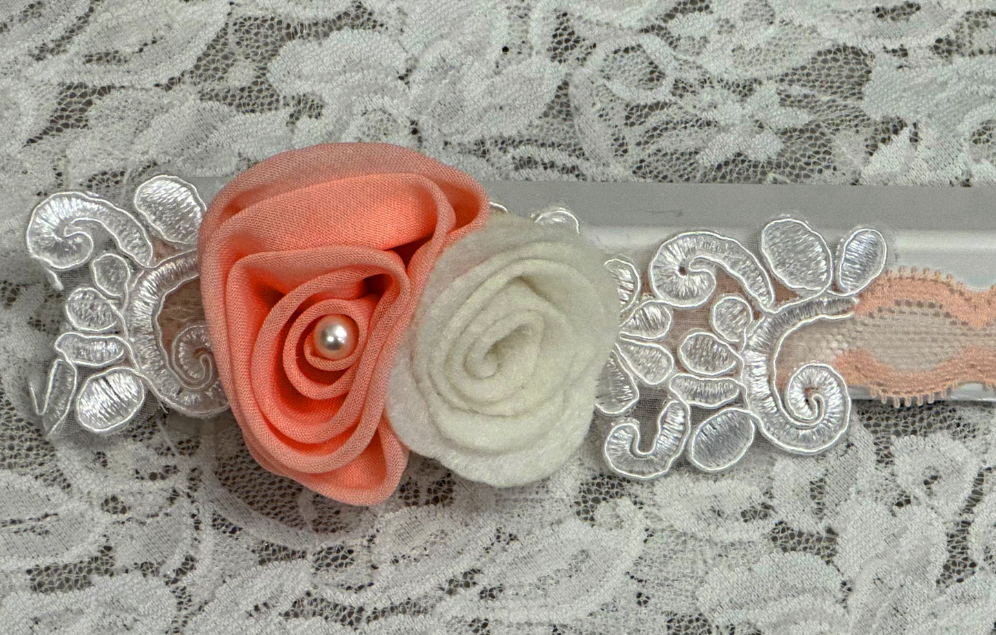 Blush Lace Headband with Flowers, Lace