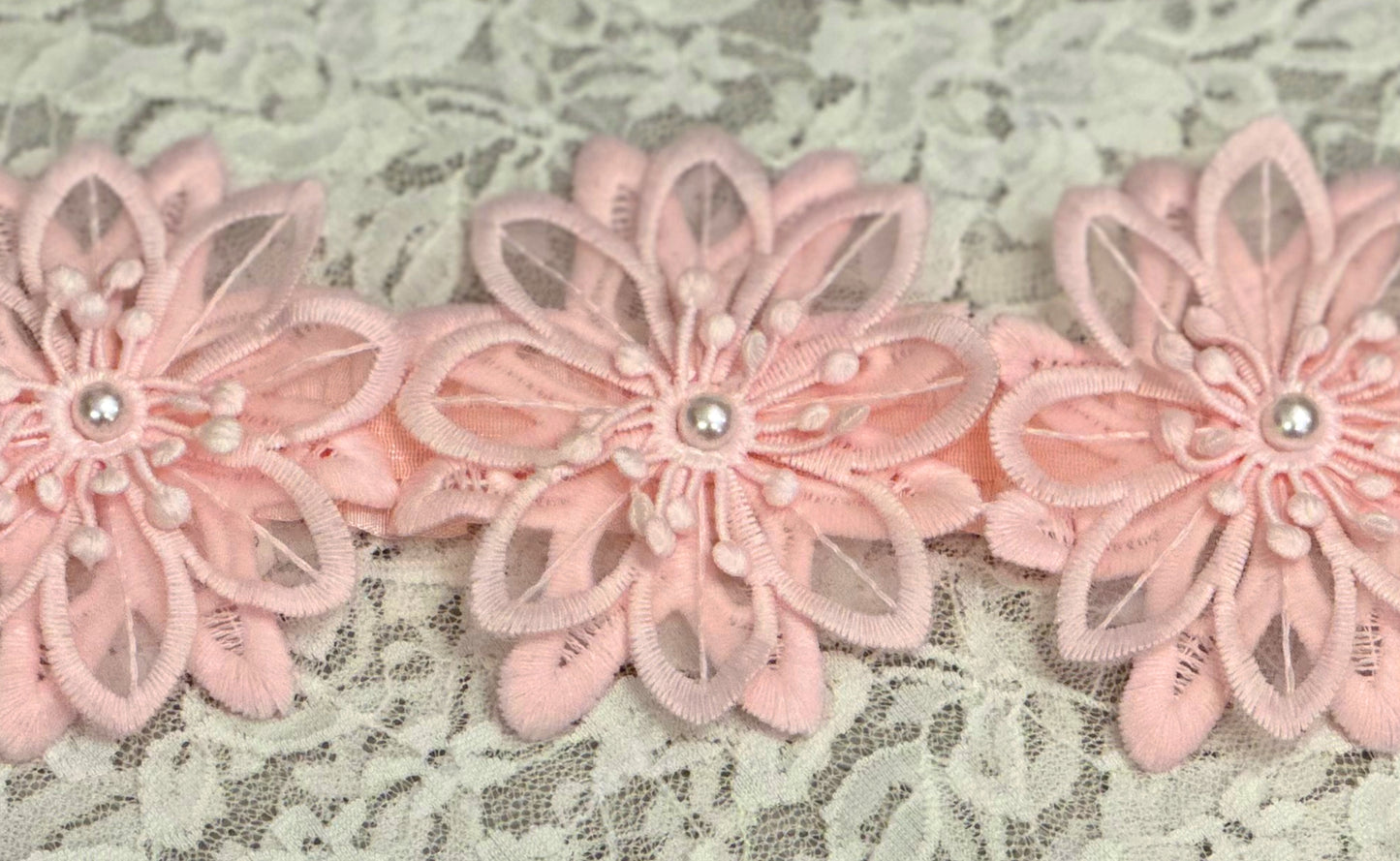 Blush Lace Headband with Flowers, Lace