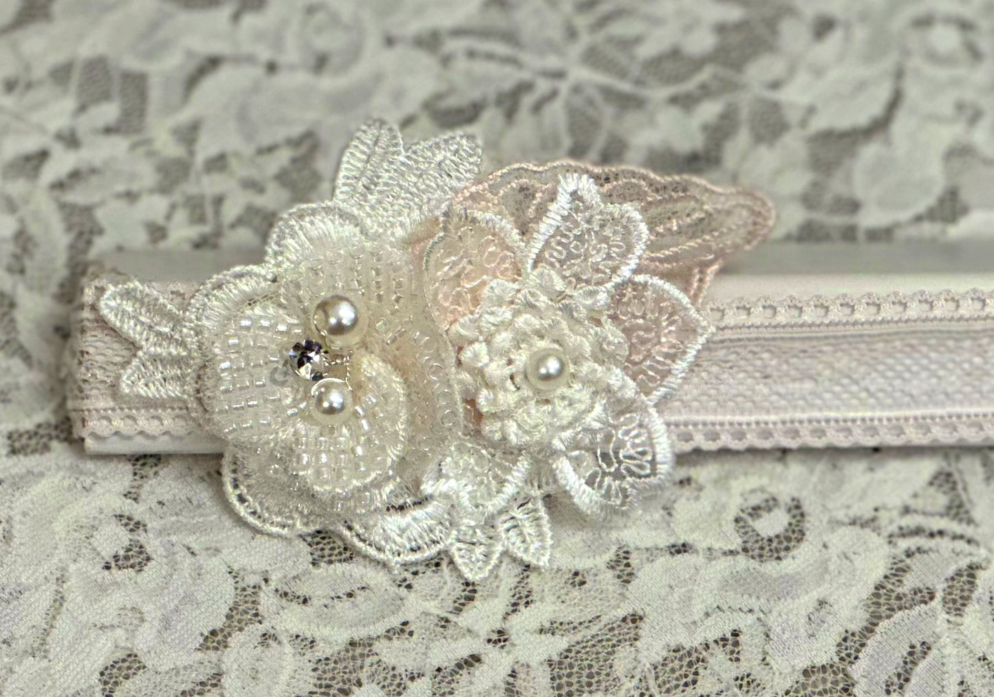 Pale Pink Headband with Applique, Flowers