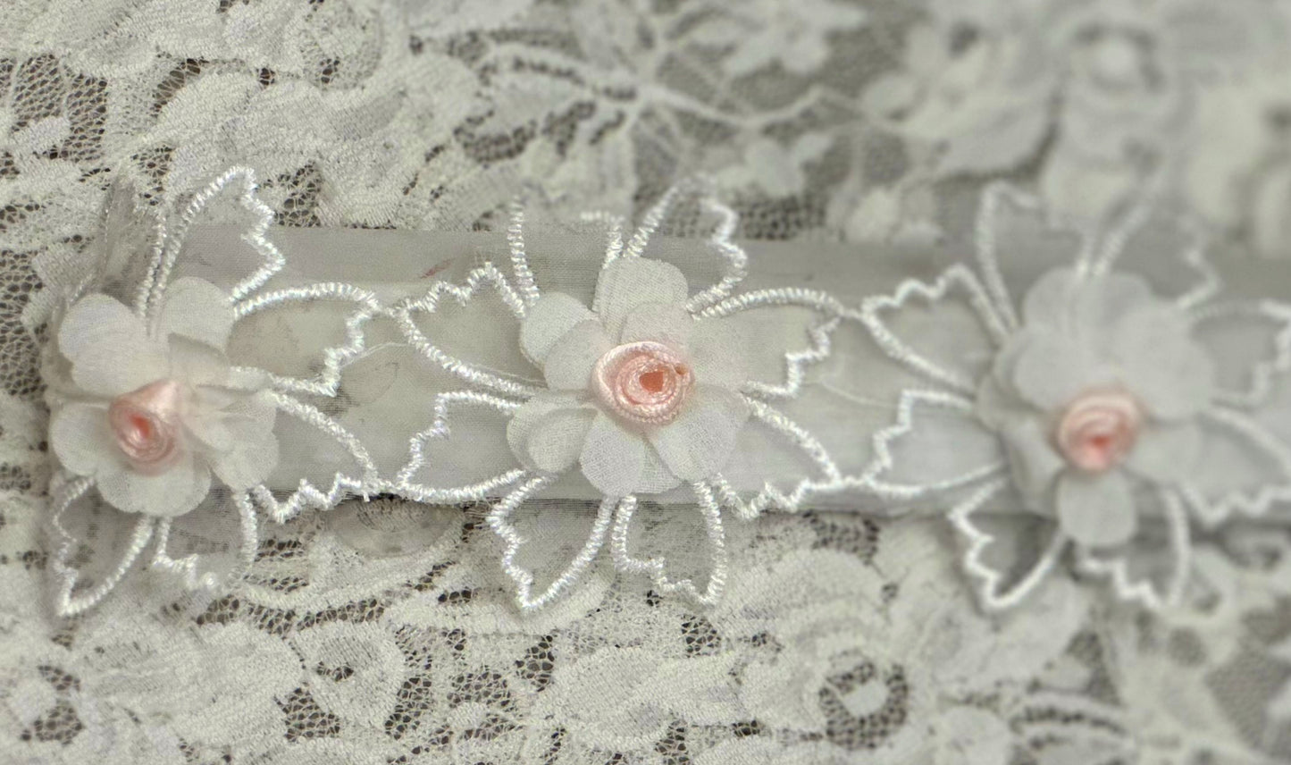 White Headband with Lace, Flowers