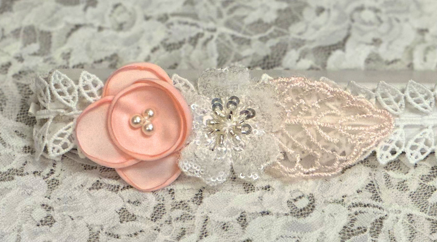 White Leaf Headband with Flowers