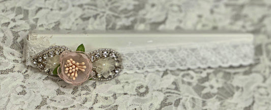 White Lace Headband with Flowers, Applique