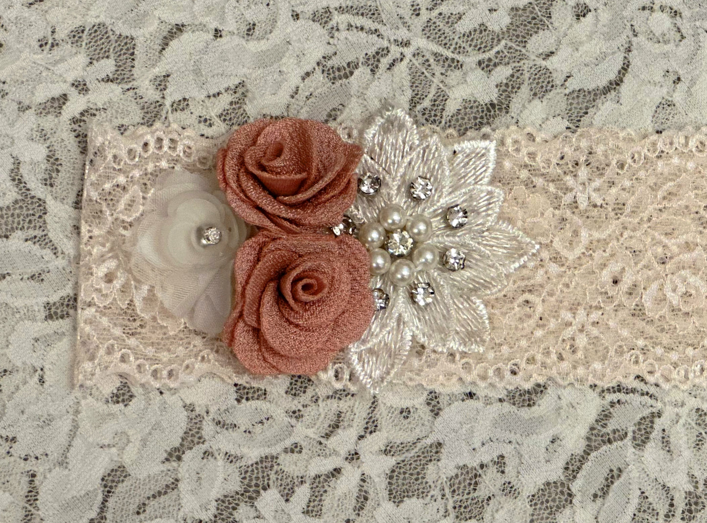 Blush Lace Headband with Flowers