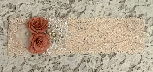 Blush Lace Headband with Flowers