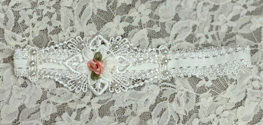 White Lace Headband with Applique, Roses