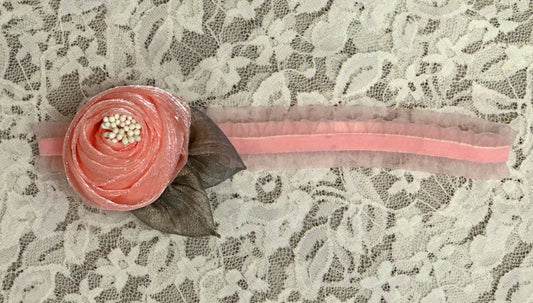 Pink Ruffle Headband with Rose
