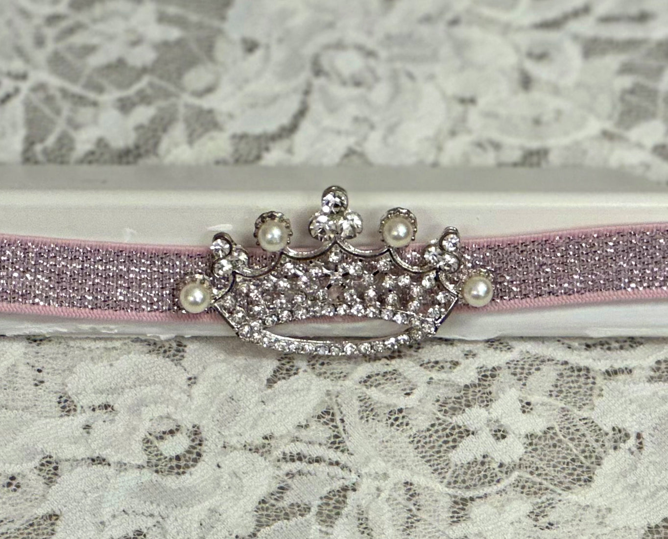 Pink Sparkle Headband with Rhinestone Crown