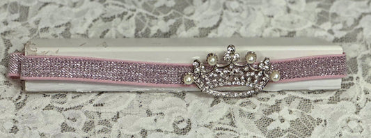 Pink Sparkle Headband with Rhinestone Crown