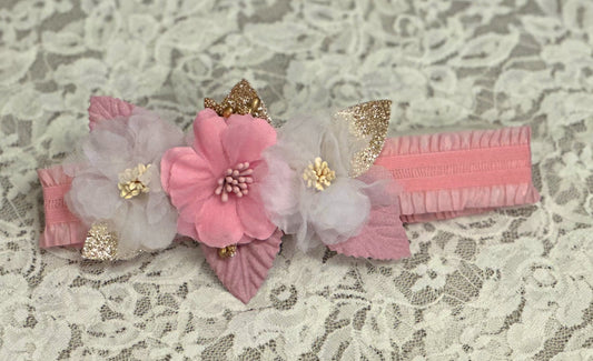 Pink Headband with Flowers