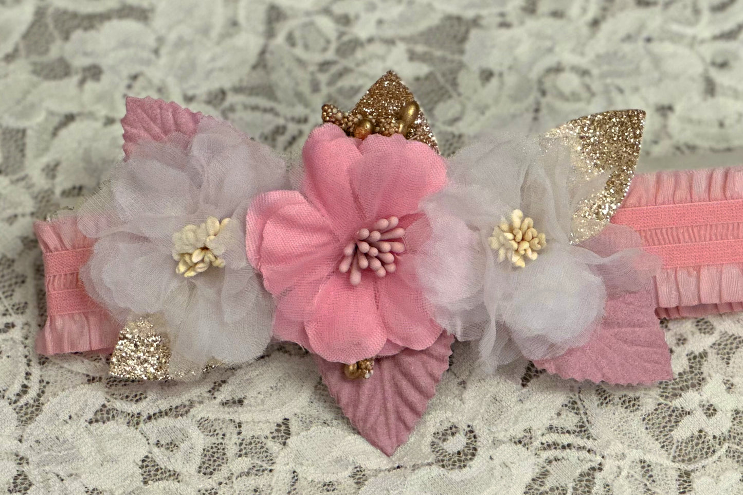 Pink Headband with Flowers