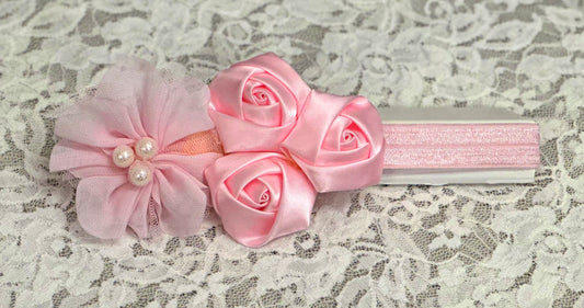 Pink Headband with Flowers