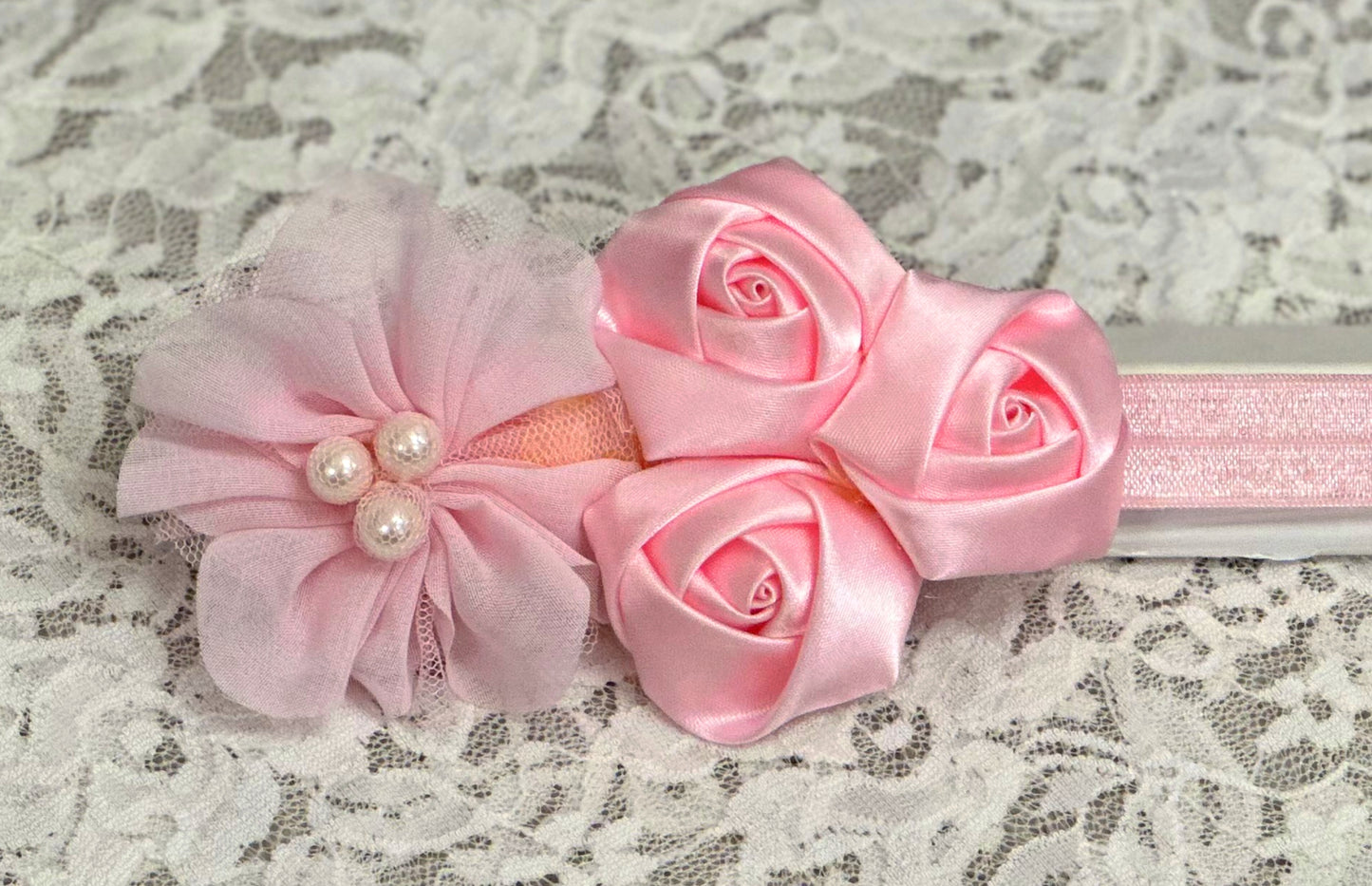 Pink Headband with Flowers