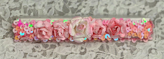 Pink Sequin Headband with Roses