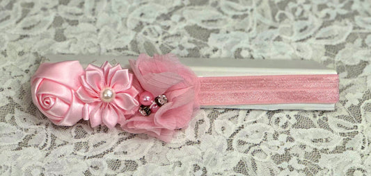 Pink Headband with Flowers