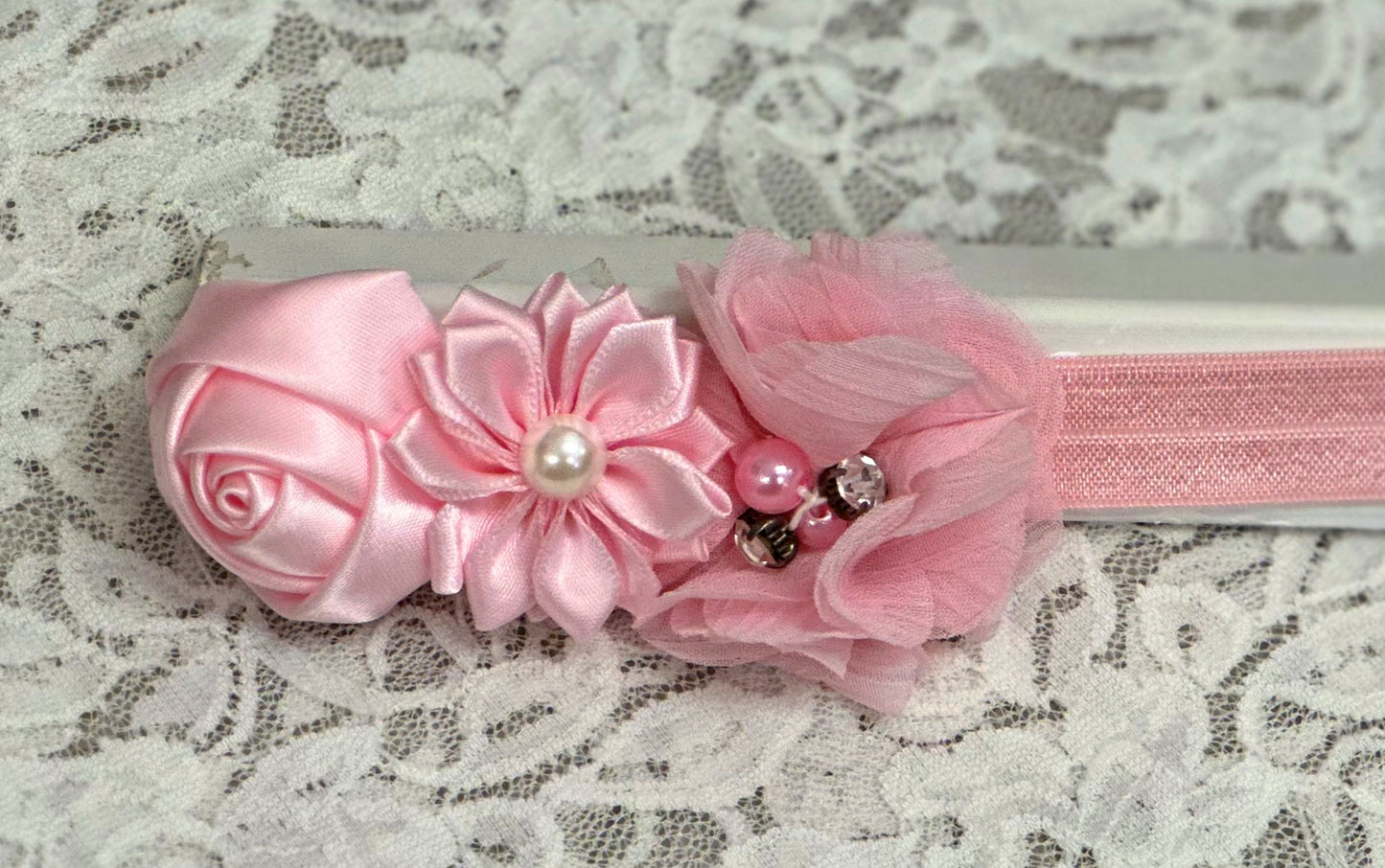 Pink Headband with Flowers