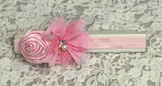Pink Lace Headband with Flowers