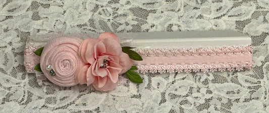 Pink Lace Headband with Flowers