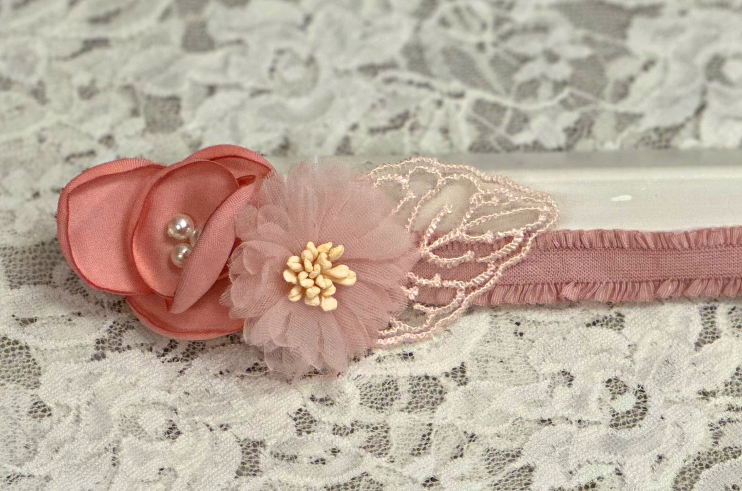 Vintage Pink Headband with Flowers
