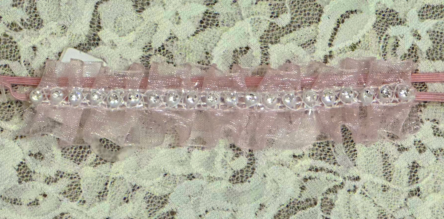Thin Pink Headband with Organza Ruffle
