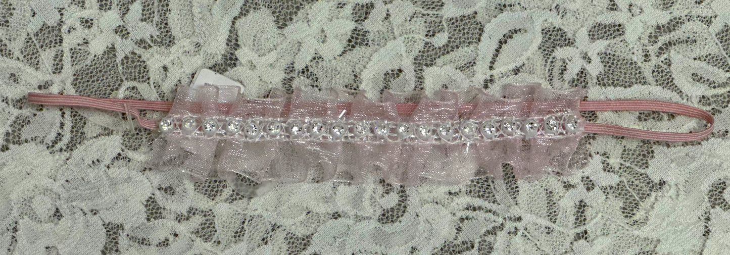 Thin Pink Headband with Organza Ruffle