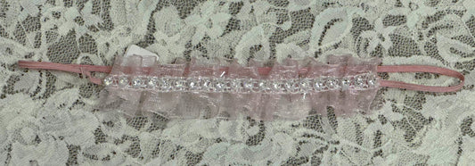 Thin Pink Headband with Organza Ruffle
