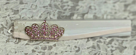 Thin Headband with Pink Rhinestone Crown