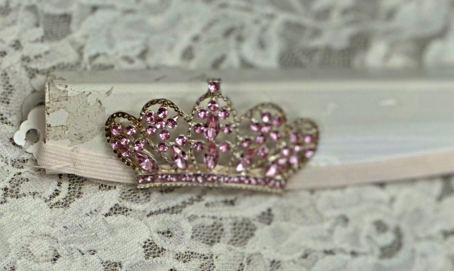 Thin Headband with Pink Rhinestone Crown