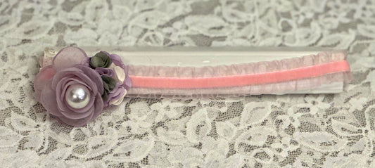Pink Ruffle Headband with Violet Rose